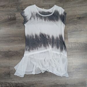 Hem & Thread White and Black Ombre Chiffon-Hem Tunic